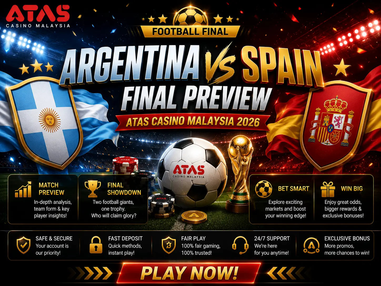 Argentina vs Spain Fifa Football ATAS Casino 2026