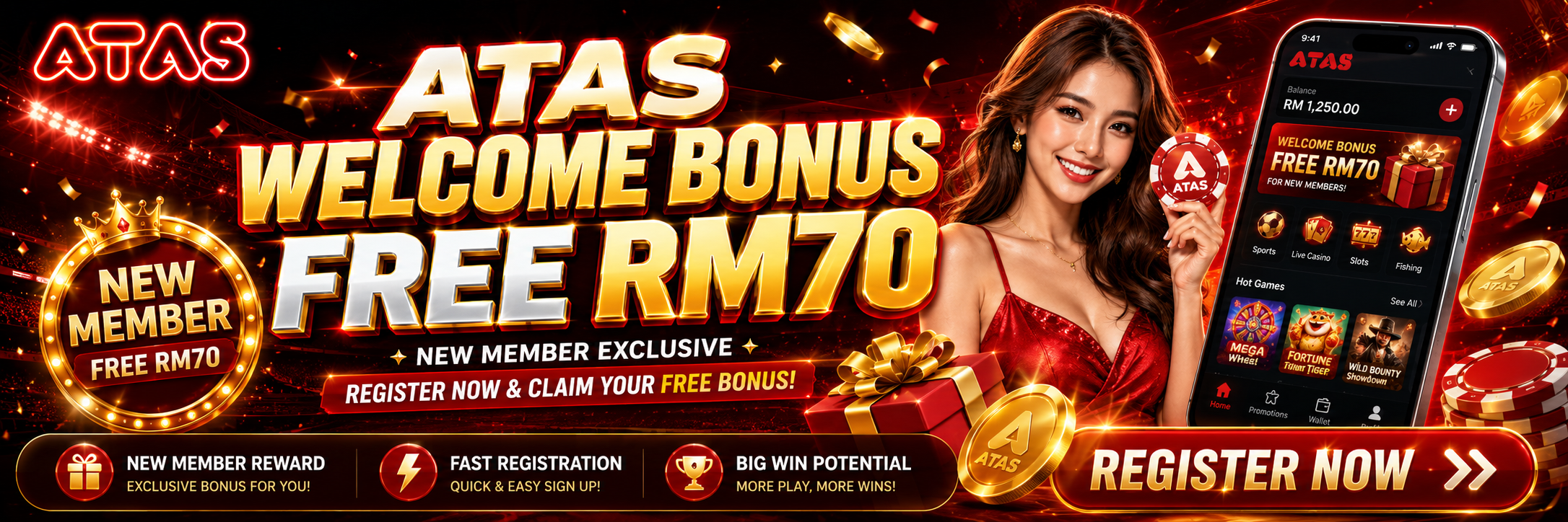 ATAS Welcome Bonus — free credit up to RM70 on first deposit